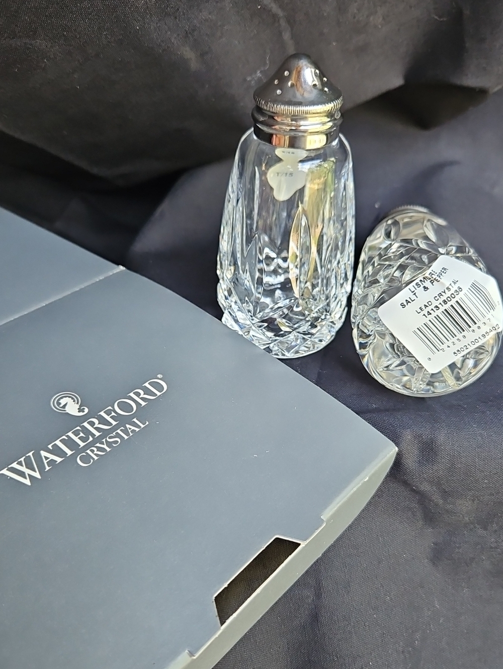 Vintage Waterford Lismore Salt & Pepper Set Silver & Clear